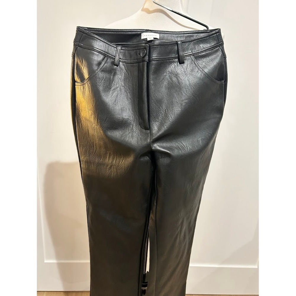 TOPSHOP Black Faux Leather Straight Leg Pants US 14
